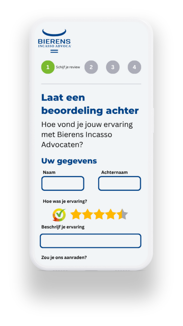 Mockup van de SmartSurvey API op de Bierens Advocaten Website