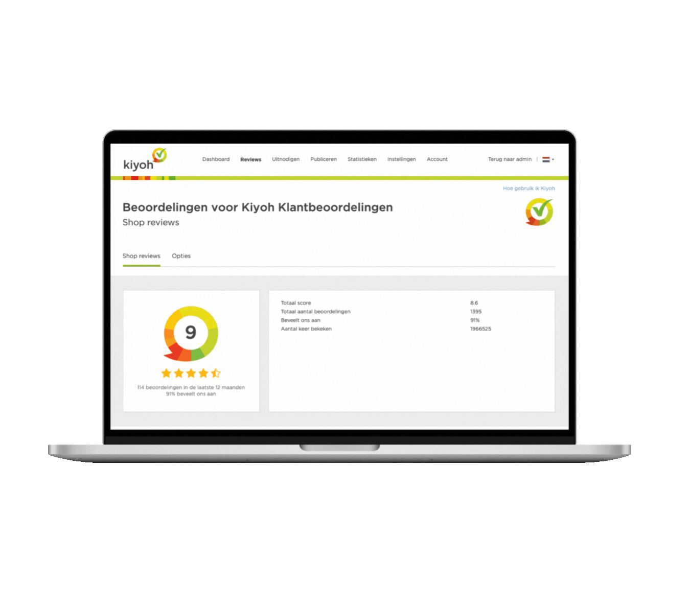 Laptop met het Kiyoh dashboard